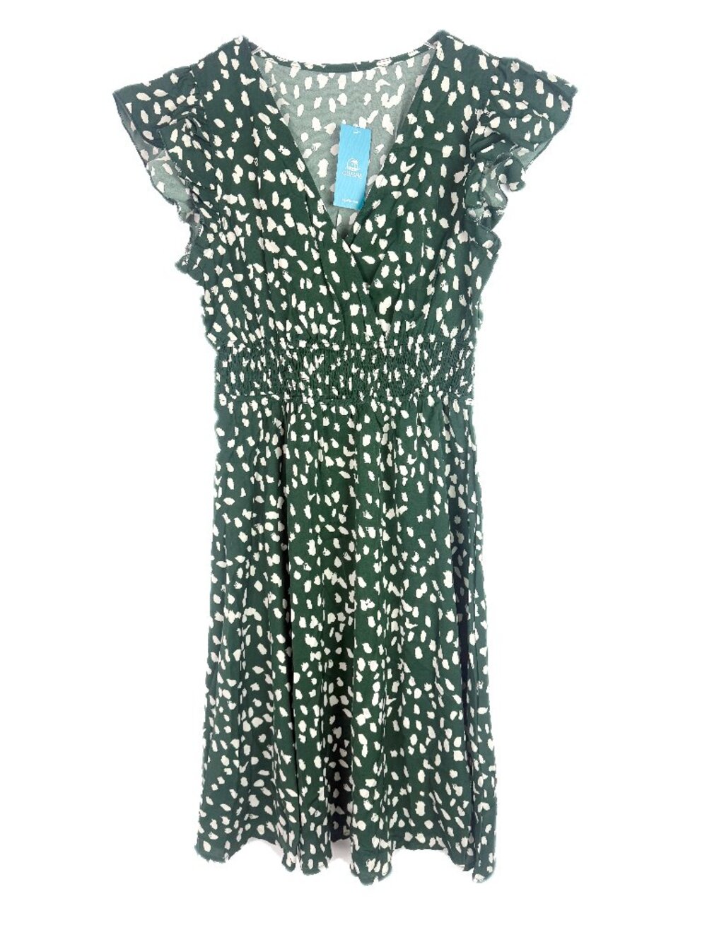 NWT Cupshe Olive Irregular Polka Dot Flutter Sleeve Midi Dress Size Small S NEW - Picture 2 of 9